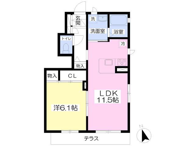 アビイロードB(1LDK/1階)の間取り写真