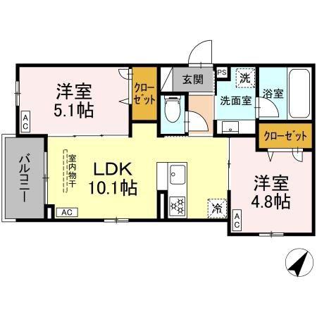 セレスティア綾瀬(2LDK/2階)の間取り写真