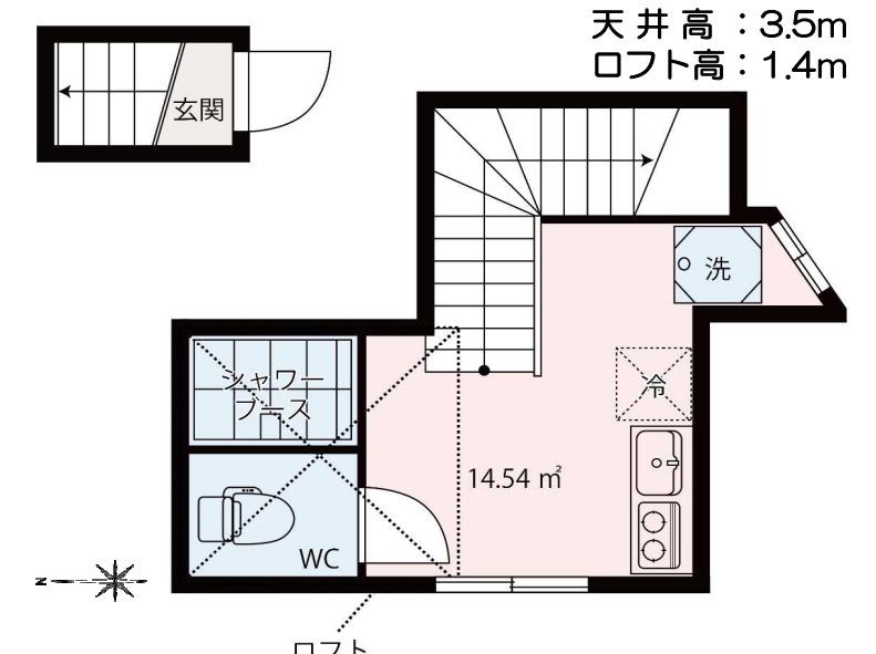 プラスムアパートメント熊野前(ワンルーム/2階)の間取り写真
