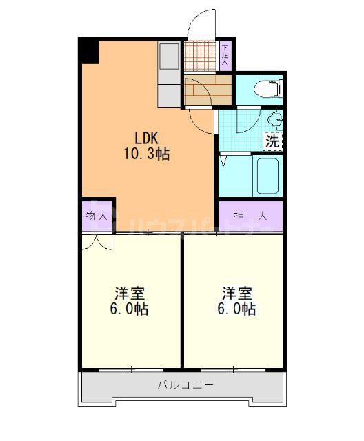 ハイデンス吉田(2LDK/3階)の間取り写真