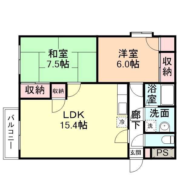 サンライズ氷見(2LDK/4階)の間取り写真