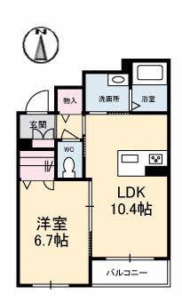 シャーメゾン アイシス(1LDK/2階)の間取り写真