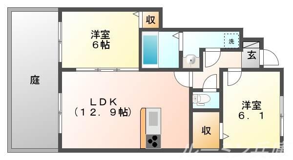 ロイヤルレジデンスB(2LDK/1階)の間取り写真