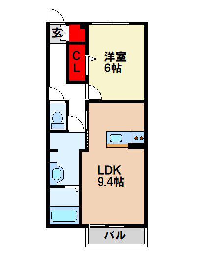 セジュール三国(1LDK/2階)の間取り写真
