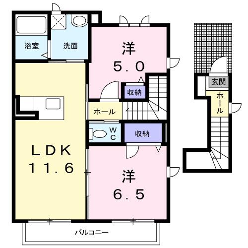 エスポワール和(2LDK/2階)の間取り写真