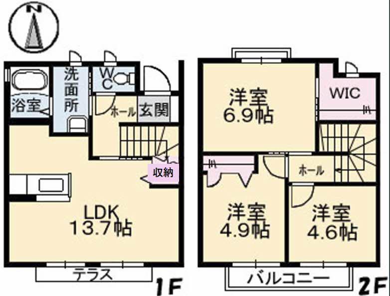 カーサ・フェリーチェ A棟(3LDK/1階)の間取り写真