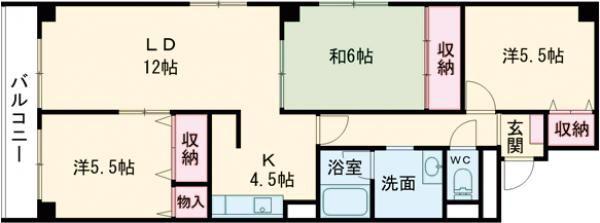 グランディア函館(3LDK/3階)の間取り写真