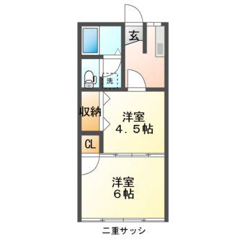チェリーハイツシマ(2K/1階)の間取り写真