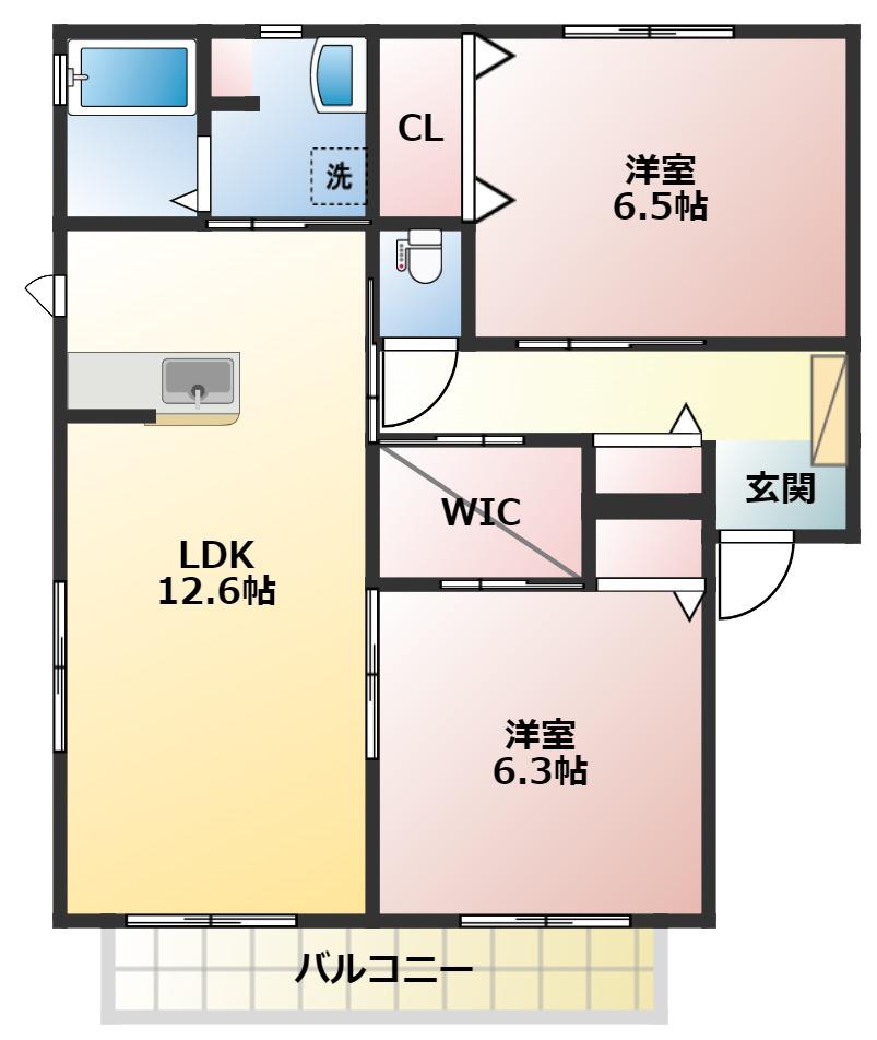 グリーンステージ大原 A(2LDK/1階)の間取り写真