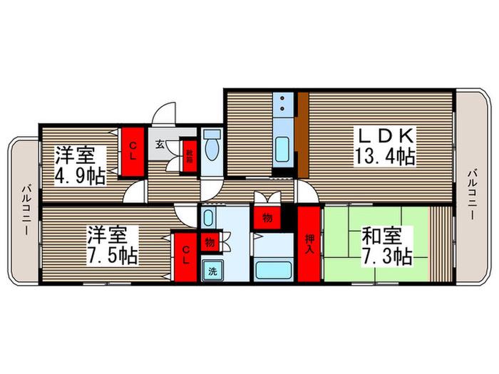 グランフィールド行徳(3LDK/1階)の間取り写真