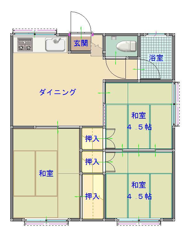 木風アパート(3DK/2階)の間取り写真