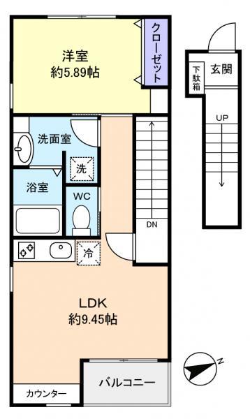 ブリランテ参番館(1LDK/2階)の間取り写真