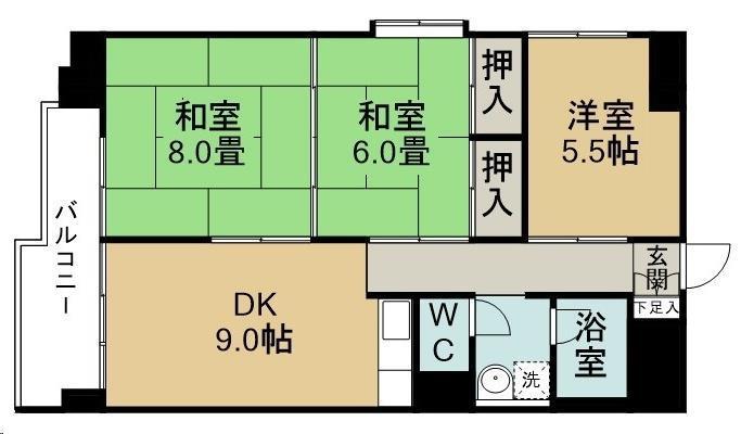銀杏町庄司マンション(3DK/4階)の間取り写真