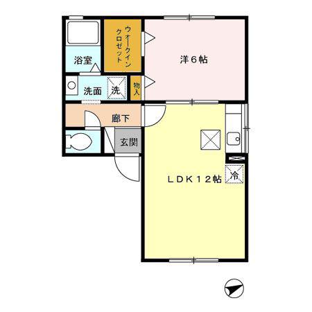 ウィルモア須屋A棟(1LDK/1階)の間取り写真