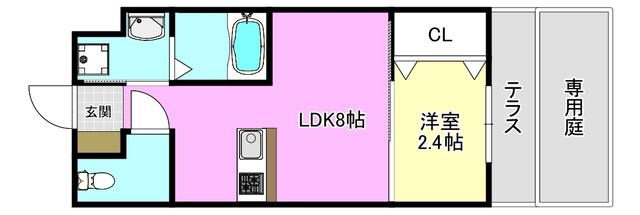リアコート千里丘IIノース(1LDK/1階)の間取り写真