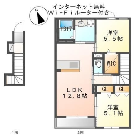 モン レーヴ(2LDK/2階)の間取り写真
