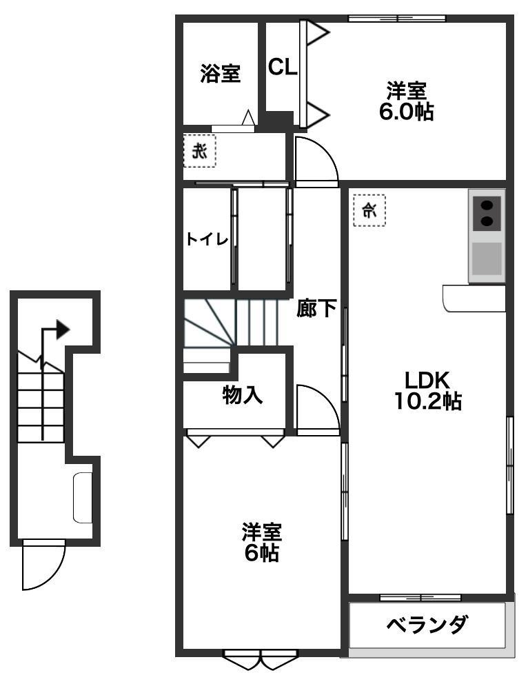 エクセレントヴィラ(2LDK/2階)の間取り写真