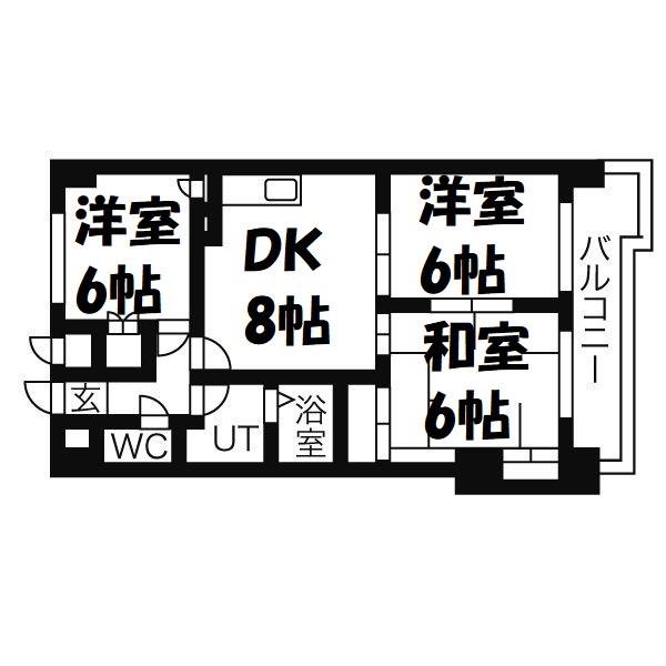シャトーマスヒコ(3DK/6階)の間取り写真