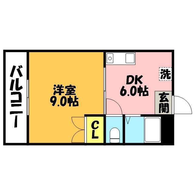 ラフォーレ大和(1DK/2階)の間取り写真