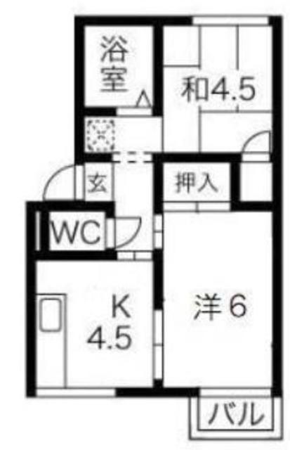 山口ハイツB棟(2DK/1階)の間取り写真