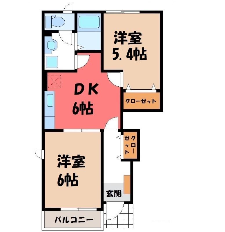 スカイヒルズII(2DK/1階)の間取り写真