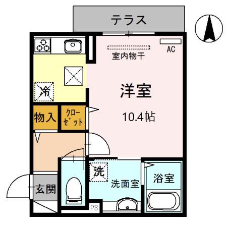 日東新町Dルーム(ワンルーム/1階)の間取り写真
