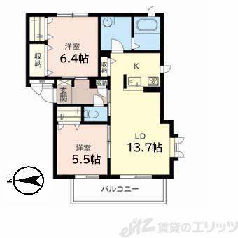 レジデンス吹藤(2LDK/2階)の間取り写真