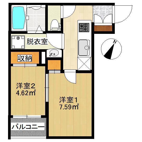SMILEAX博多駅南(2K/1階)の間取り写真