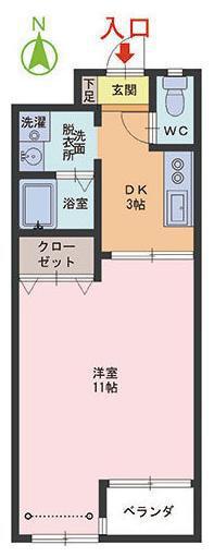 アイロイヤル明里(1DK/2階)の間取り写真