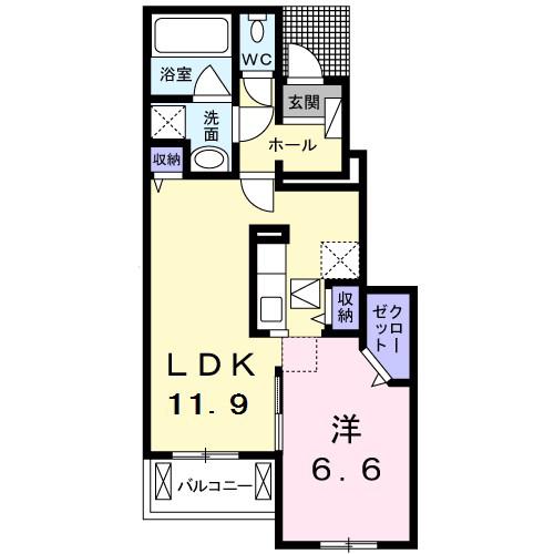 ブランドールB(1LDK/1階)の間取り写真