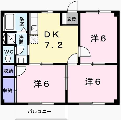 アメニティー白浜A(3DK/2階)の間取り写真