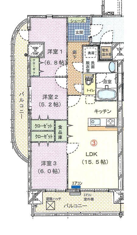 ブライムタワー古川1003(3LDK/10階)の間取り写真