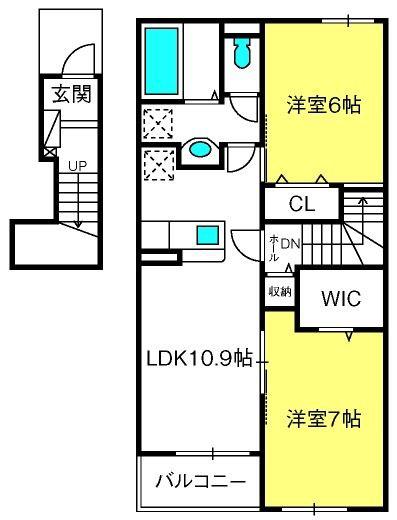 ナリッシュ(2LDK/2階)の間取り写真