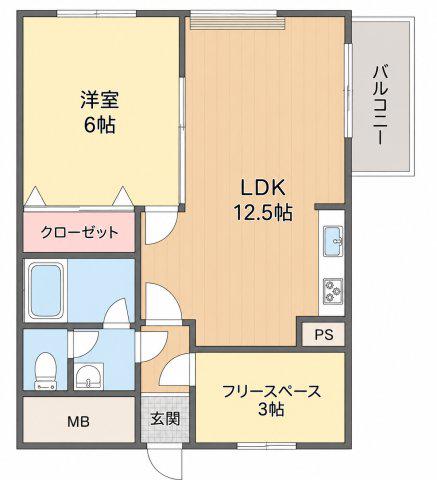 スカイコート大手町(1SLDK/6階)の間取り写真