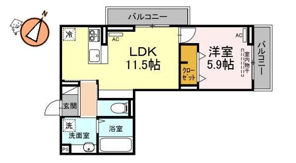 ヒーローキングダム(1LDK/2階)の間取り写真