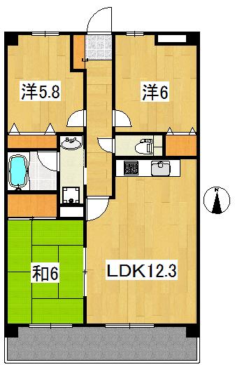 ベルウッド2番館(3LDK/2階)の間取り写真