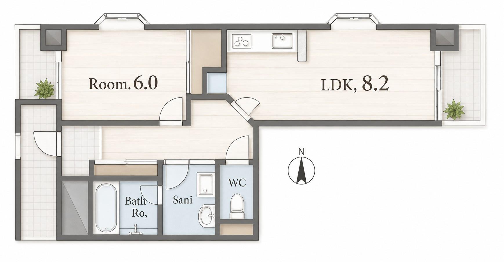 ジェイシティ紙屋町(1LDK/7階)の間取り写真
