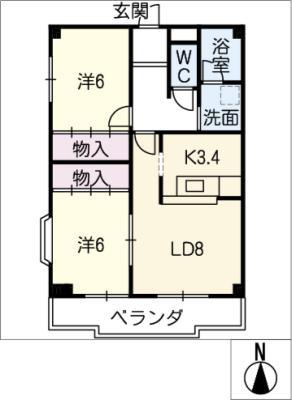 エクセル江島(2LDK/4階)の間取り写真
