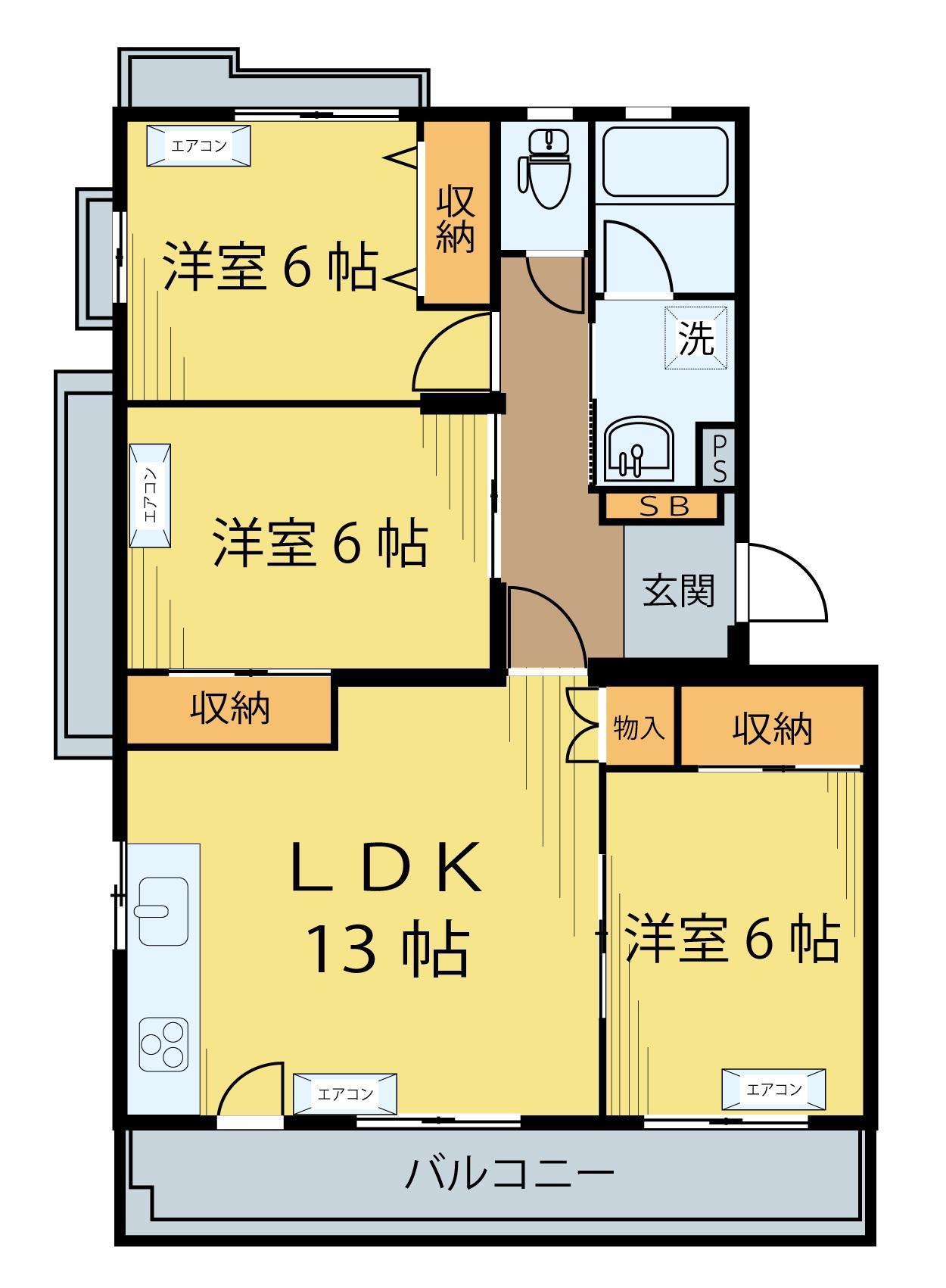 リビエラ広瀬(3LDK/4階)の間取り写真