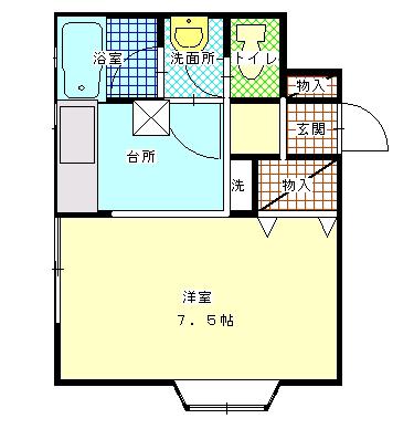 サンハイムI(1K/1階)の間取り写真