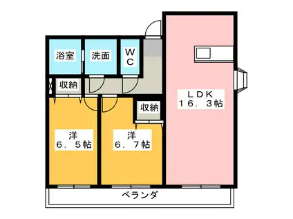 叶音IIウエスト(2LDK/2階)の間取り写真