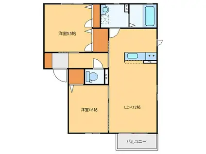 ハートレーベンA(2LDK/2階)の間取り写真