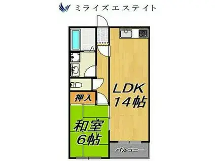 レジデンス山本(1LDK/3階)の間取り写真