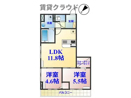 ルミエール五井・I(2LDK/2階)の間取り写真