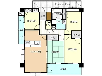 パークハウス東山サザンスクエア(4LDK/4階)の間取り写真