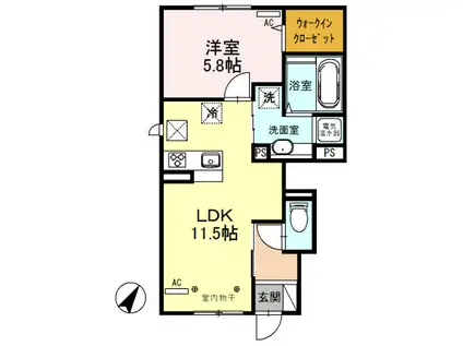 グランデールIII(1LDK/1階)の間取り写真