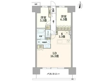 サンリヤン相模原ステーションヴィラ(2LDK/15階)の間取り写真