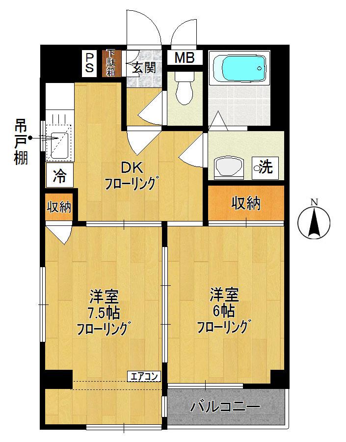稲田堤グランドハイツ(2DK/3階)の間取り写真