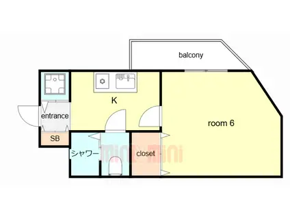 ビーハイツ北野(1K/1階)の間取り写真