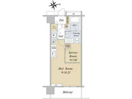 プリズムタワー(ワンルーム/10階)の間取り写真